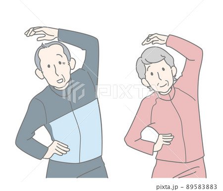 体操をするシニア夫婦 - 健康・体を横に曲げる運動 89583883