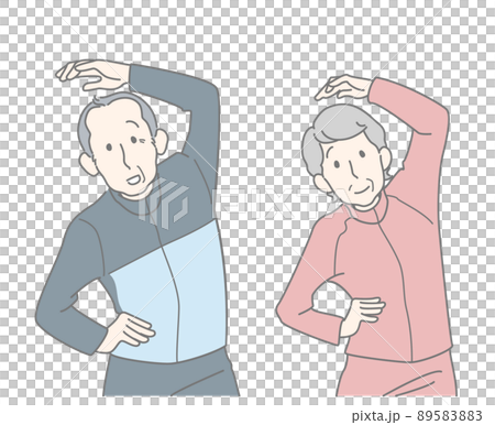 体操をするシニア夫婦 - 健康・体を横に曲げる運動 89583883