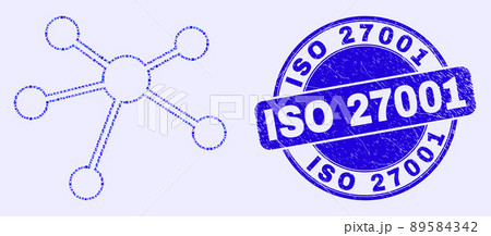 Blue Distress ISO 27001 Stamp and Relation Links Mosaic 89584342