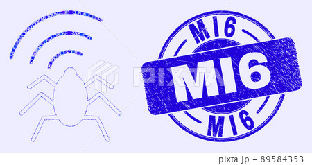 Blue Grunge MI6 Stamp and Radio Bug Mosaic Blue Grunge MI6 Stamp and Radio Bug Mosaic 89584353
