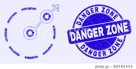 Blue Scratched Danger Zone Stamp Seal and Radial Escape Border Mosaic Blue Scratched Danger Zone Stamp Seal and Radial Escape Border Mosaic 89584354