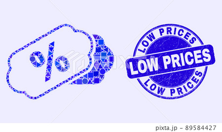 Blue Distress Low Prices Stamp and Percent Tags Mosaic 89584427