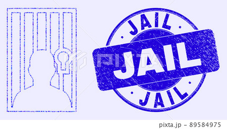 Blue Grunge Jail Stamp Seal and Jailed Person Mosaic 89584975