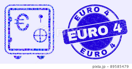 Blue Scratched Euro 4 Stamp and Euro Banking Safe Mosaic 89585479