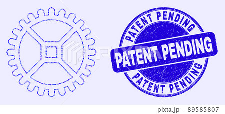 Blue Distress Patent Pending Stamp and Clock Gear Mosaic 89585807