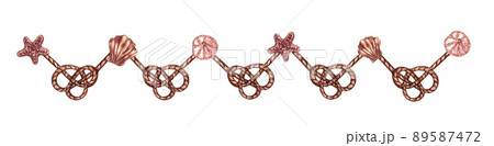 Watercolor nautical, marine frame with lighthouse, lifebuoy, anchor, steering wheel, boat and compass. Nautical background 89587472