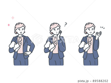 女性管理職の色々な表情のイラスト素材 女性管理職の色々な表情のイラスト素材 89588202
