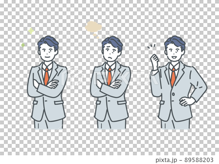 男性管理職の表情セット(悩み・ひらめき・解決)ビジネス人物イラスト 男性管理職の表情セット(悩み・ひらめき・解決)ビジネス人物イラスト 89588203