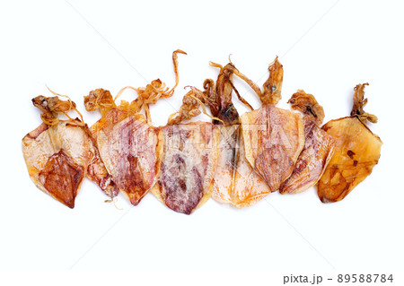 Dried squid on white background. 89588784