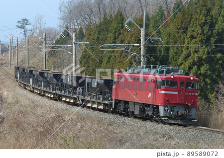奥羽本線　桂根ー新屋　JR東日本　ED75-777（秋田）＋チキ車　レール　工臨 89589072