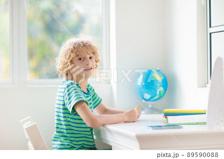 Online remote learning. School kids with computer. Online remote learning. School kids with computer. 89590088