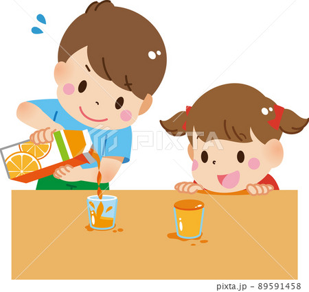 ジュースを注ぐお兄ちゃんと楽しみな妹 89591458