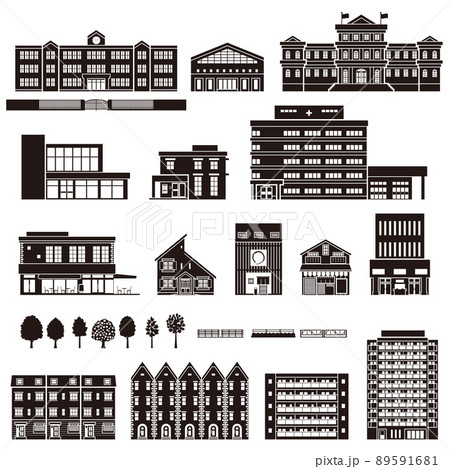 様々な建物のベクターイラスト 建物の外観 建物のシルエット のイラスト素材