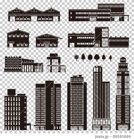 様々な建物のベクターイラスト. 建物の外観. 建物のシルエット. 89591684