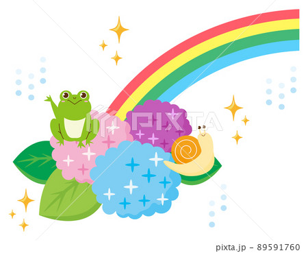 かわいいカエルとカタツムリ　紫陽花 89591760