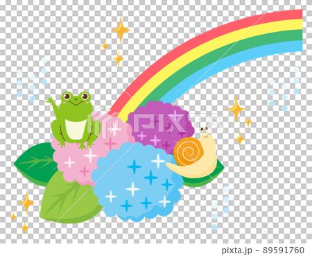 かわいいカエルとカタツムリ　紫陽花 89591760