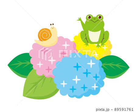 かわいいカエルとカタツムリ 紫陽花のイラスト素材 [89591761] - PIXTA