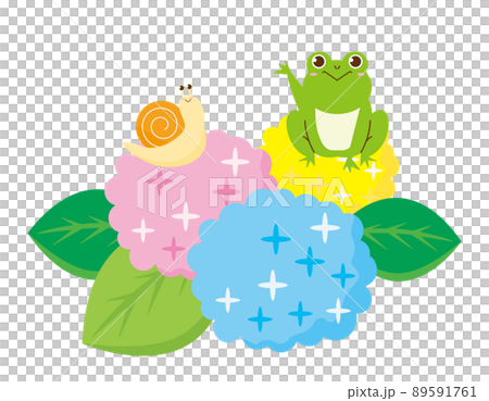 かわいいカエルとカタツムリ 紫陽花のイラスト素材 [89591761] - PIXTA