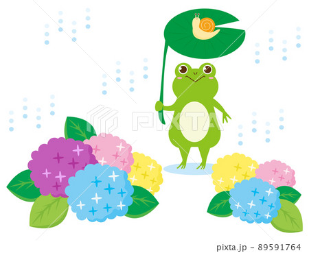 かわいいカエルとカタツムリ 紫陽花 かわいいカエルとカタツムリ 紫陽花 89591764