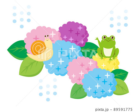 かわいいカエルとカタツムリ　紫陽花 89591775