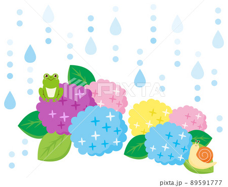 かわいいカエルとカタツムリ　紫陽花 89591777