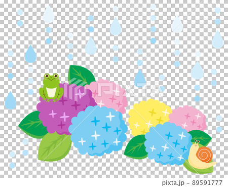 かわいいカエルとカタツムリ　紫陽花 89591777