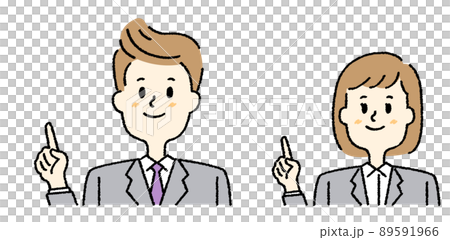 Male and female sales staff explaining with a smile and index finger 89591966