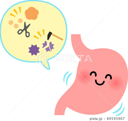 胃のキャラクターと胃酸の働きのイメージ 89593907