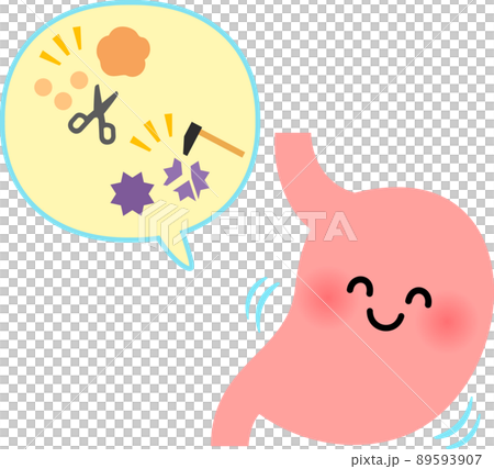 胃のキャラクターと胃酸の働きのイメージ 89593907