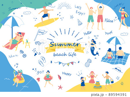夏　海で遊ぶ人達　素材集 89594391