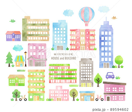 水彩タッチの街並みのイラスト 89594602