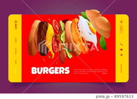 Burgers banner, fast food restaurant website 89597613