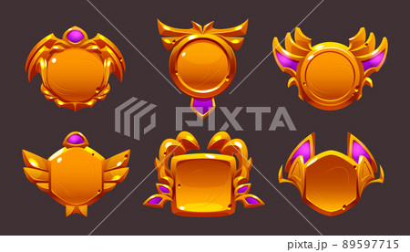 Golden game award badges, level ui icons, frames 89597715
