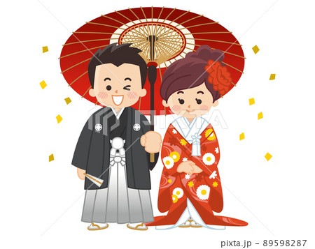 和装の新郎新婦　紋付袴　色打掛　結婚式 89598287