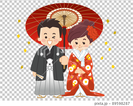 和装の新郎新婦　紋付袴　色打掛　結婚式 89598287