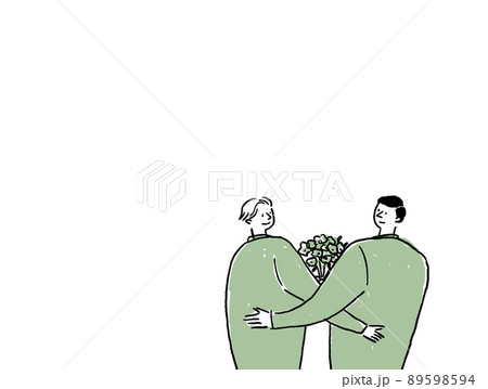 花を持った二人の男性、ゲイカップル、テキストなし（横、右配置） 89598594