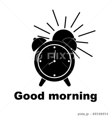 An alarm clock with the sun, a simple icon, a linear symbol, a good morning banner. Black icon 89598954