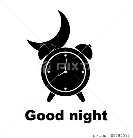 An alarm clock with a moon, a simple icon, a linear symbol, a good night banner. Black icon An alarm clock with a moon, a simple icon, a linear symbol, a good night banner. Black icon 89599015