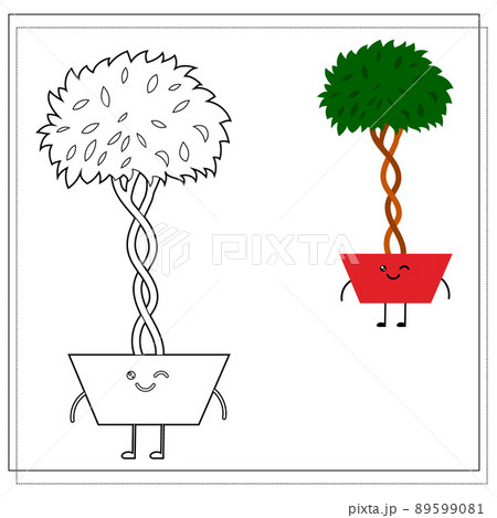 Coloring book for children. Paint a cute cartoon flower in a pot based on the drawing. 89599081