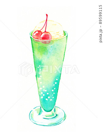 メロンソーダ 水彩イラストのイラスト素材 [89599115] - PIXTA