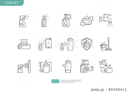 clean and disinfect icon set. icons such as sanitizer, hygiene, disinfection, cleaning, washing clean and disinfect icon set. icons such as sanitizer, hygiene, disinfection, cleaning, washing 89599411