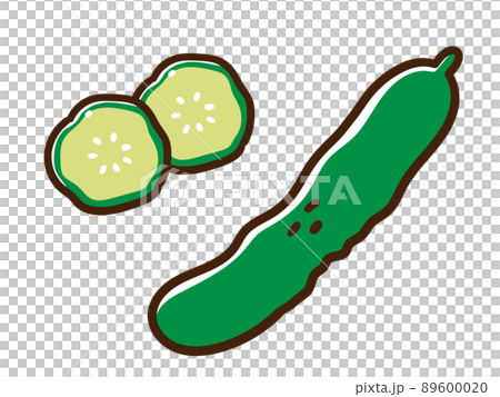 輪切りきゅうりのかわいい手書き風イラストのイラスト素材 6000