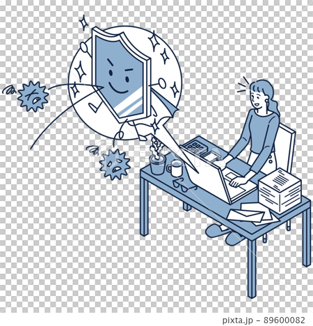 パソコンのセキュリティ対策でウイルスをブロックするフリーランスの女性 パソコンのセキュリティ対策でウイルスをブロックするフリーランスの女性 89600082