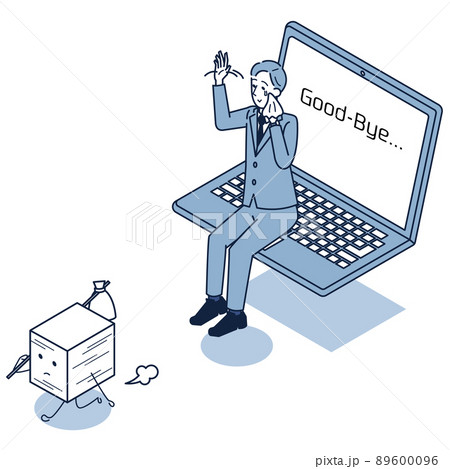 電子化により去る紙を見送るビジネスマン 89600096