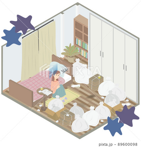 部屋で一人で孤独に悩む若い女性 部屋で一人で孤独に悩む若い女性 89600098