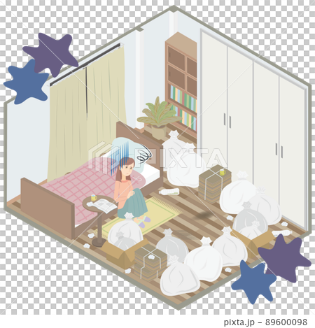 部屋で一人で孤独に悩む若い女性 部屋で一人で孤独に悩む若い女性 89600098