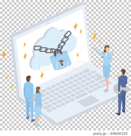 Women and attendees explaining company security 89600105