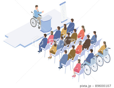 ビジネスセミナーに登壇する車椅子の男性 89600107