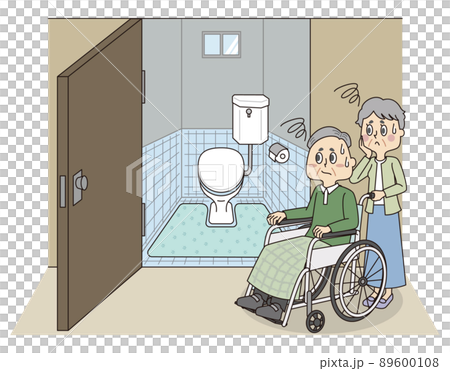 車椅子対応のトイレではなく困るシニア夫婦 89600108