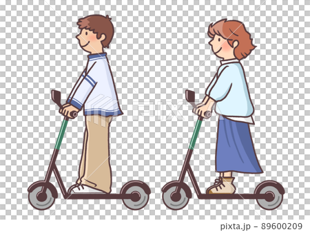 A young couple enjoying a date on an electric kickboard 89600209